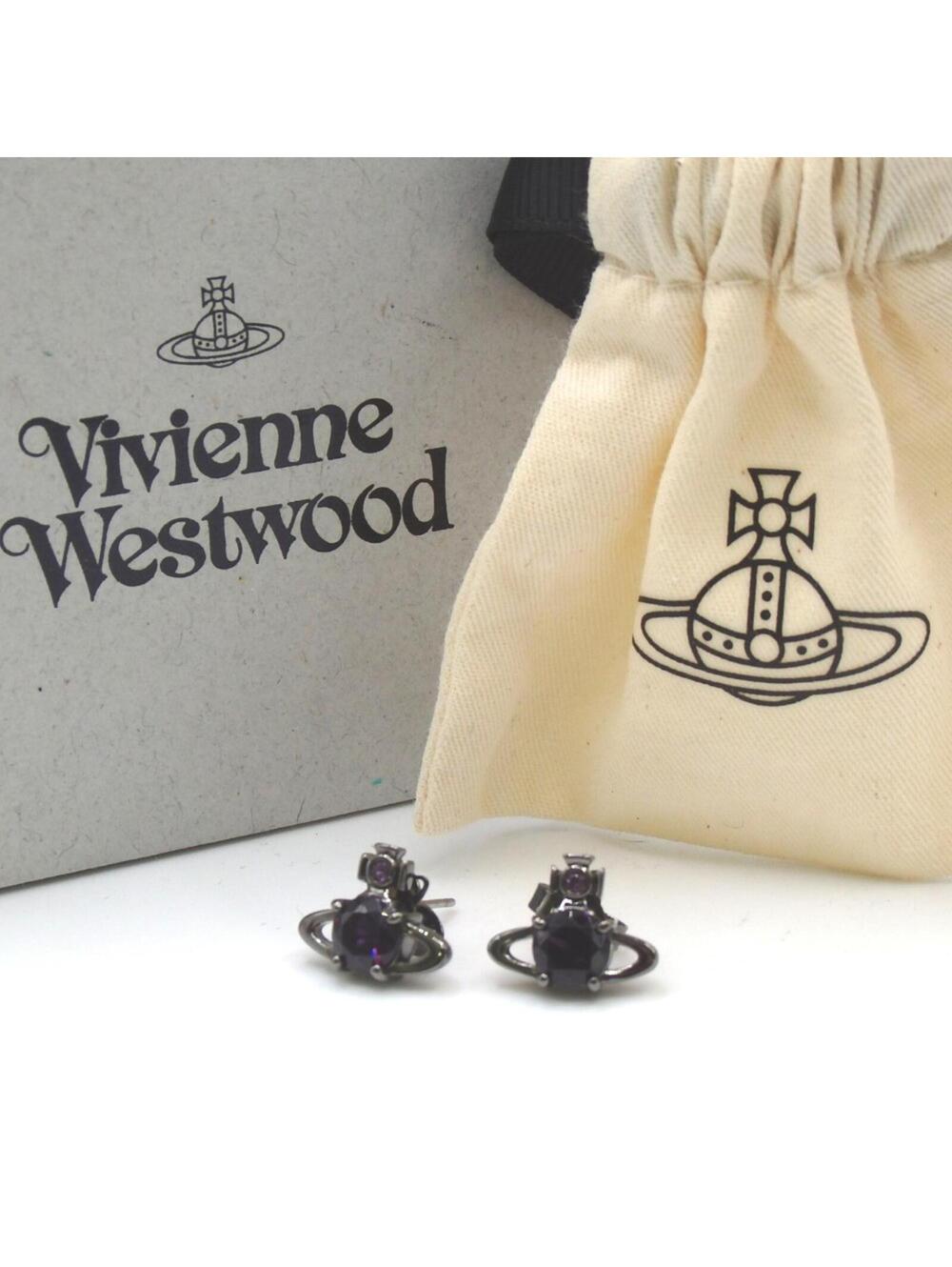 Vivienne Westwood Black Orb Stud Earrings with Purple Gemstones